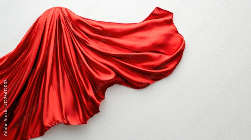 Flowing Red Satin Superhero Cape Draped Elegantly on Crisp White Background Capturing the Essence of Valor and Imagination Flowing Red Satin Superhero Cape Draped Elegantly on Crisp White Background Capturing the Essence of Valor and Imagination