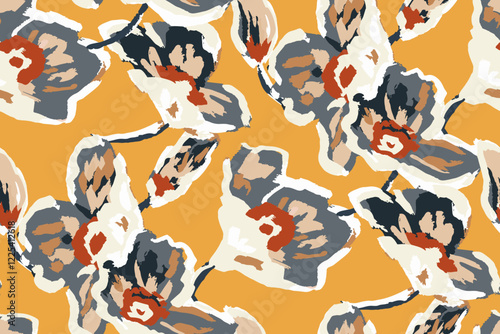 Abstract floral seamless pattern. Bright colors, gouache painting.hand drawn, not AI