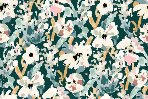 Abstract floral seamless pattern. Bright colors, gouache painting.hand drawn, not AI