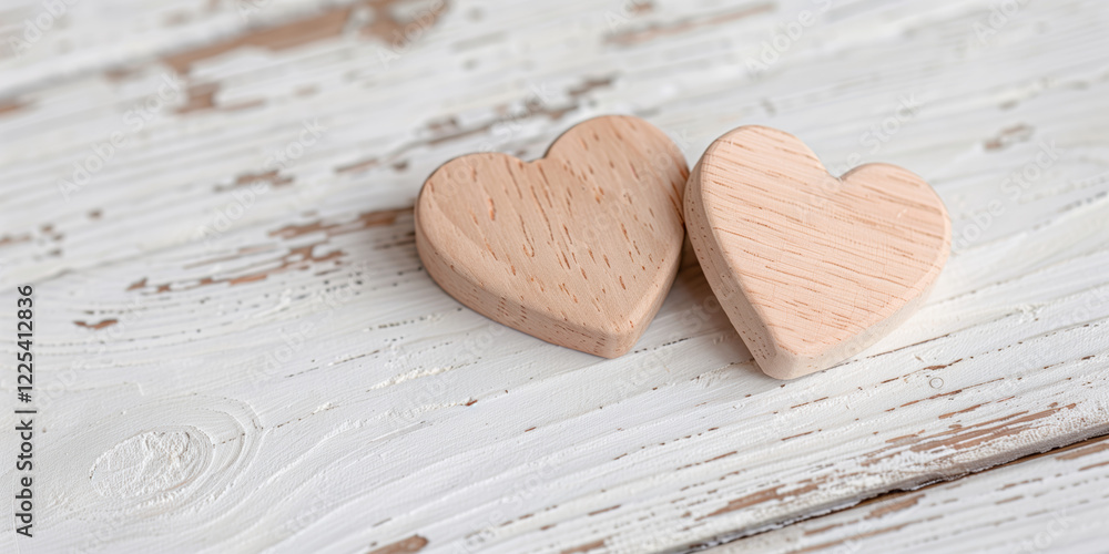 Obraz premium Two pink heart shaped cookies on rustic white wooden background love dessert