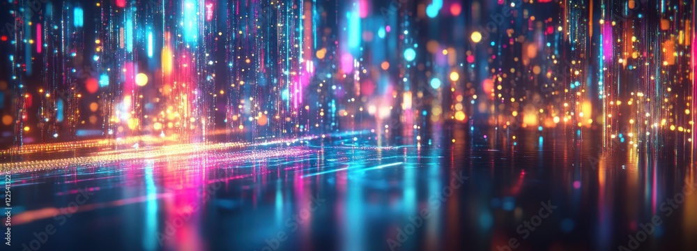 Fototapeta premium Abstract Colorful Lights Reflecting On Dark Water