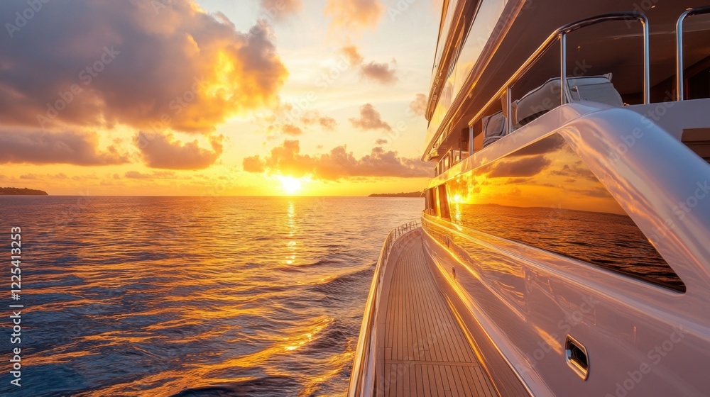 Obraz premium A sunset cruise captures the golden glow over calm waters.