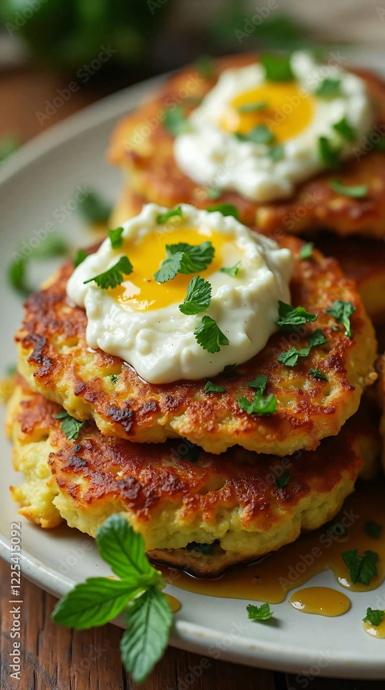 Zucchini Fritters with Feta, Cheddar, Mint, and Parsley Zucchini Fritters with Feta, Cheddar, Mint, and Parsley