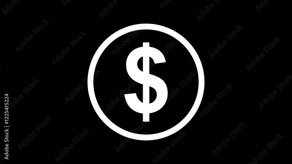 Dollar icon with white circle animation on black background. dollar sign in a circle on a black background . Dollar icon with white circle animation on black background. dollar sign in a circle on a black background .