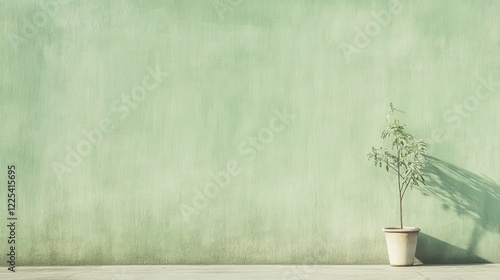 Small potted plant against a green wall.