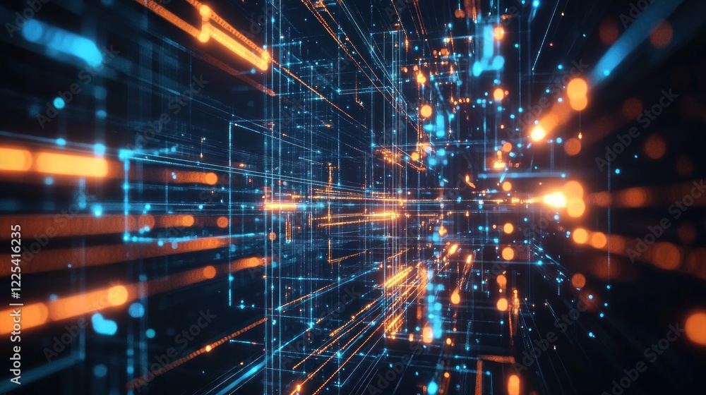 Naklejka premium Abstract Digital Network Data Flow Visualization