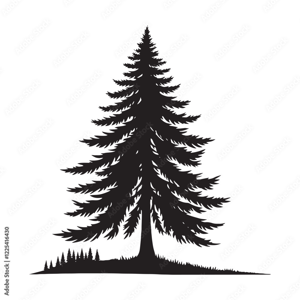 Obraz premium Detailed Pine Tree silhouette for unique and creative designs - Pine tree silhouette - Pine tree vector - Pine tree illustration - Pine silhouette - Pine vector 