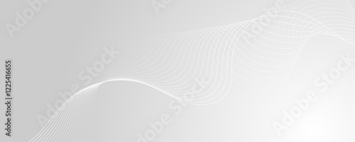 Abstract white wave dynamic curve lines on gray background. Energy technology concept modern backdrop design for business, presentation, banner.