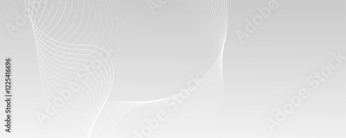 Abstract white wave dynamic curve lines on gray background. Energy technology concept modern backdrop design for business, presentation, banner.