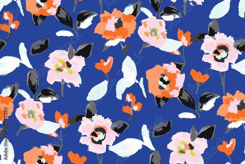 Abstract floral seamless pattern. Bright colors, gouache painting.hand drawn, not AI