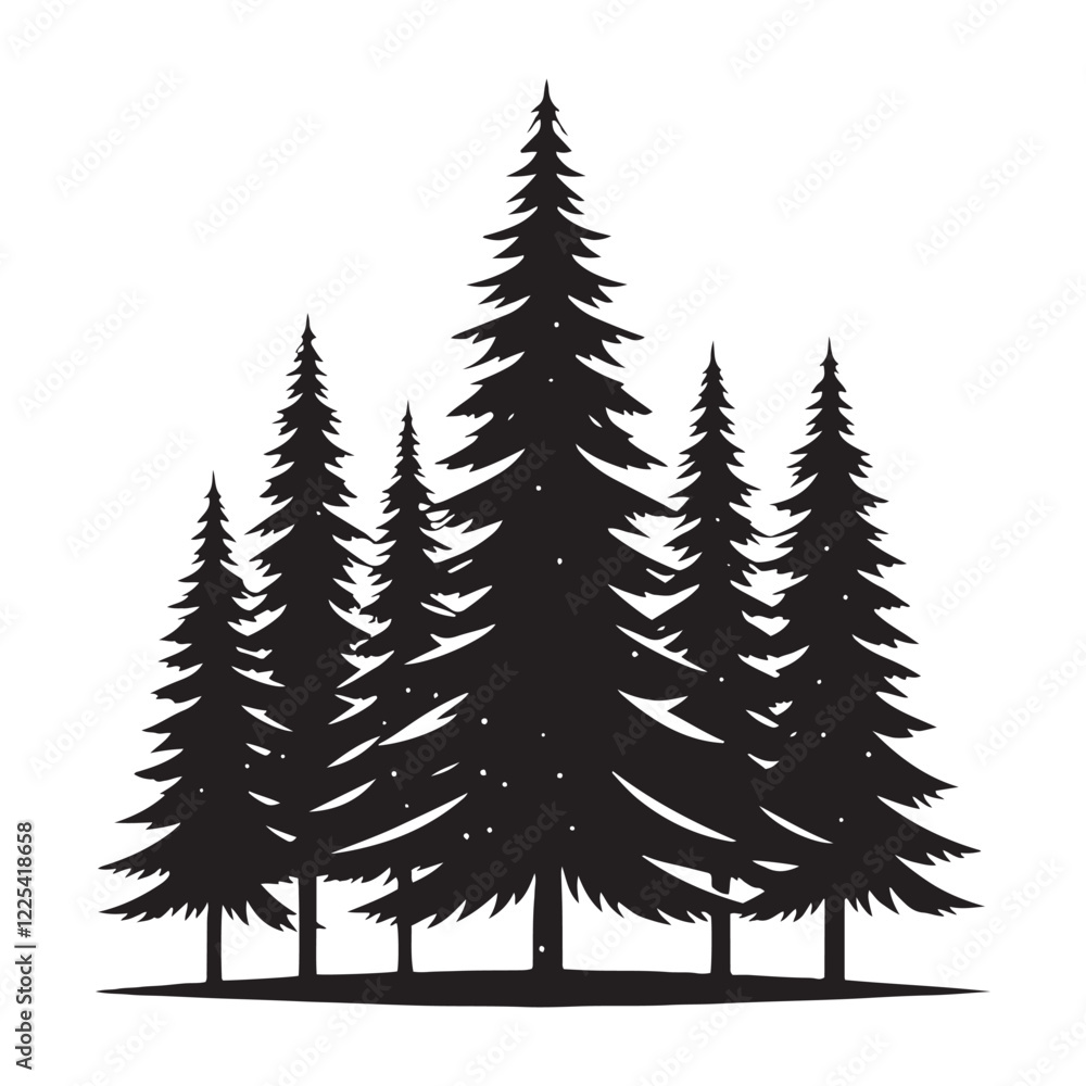 Obraz premium Stylish Pine Tree silhouette for artistic and modern visuals - Pine tree silhouette - Pine tree vector - Pine tree illustration - Pine silhouette - Pine vector 