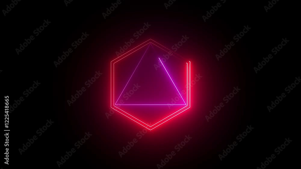 Neon triangle line with neon polygon out line animation on black background. Neon triangle line with neon polygon out line animation on black background.