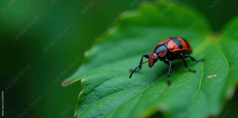 Unseen insect hiding on a dark green leaf with red spots, unknown, macro photography, foliage Unseen insect hiding on a dark green leaf with red spots, unknown, macro photography, foliage