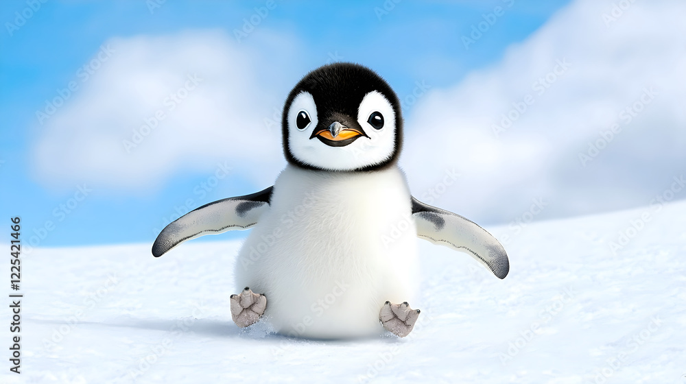 Fototapeta premium Cute and Playful Penguin Chick Standing on Snowy Landscape