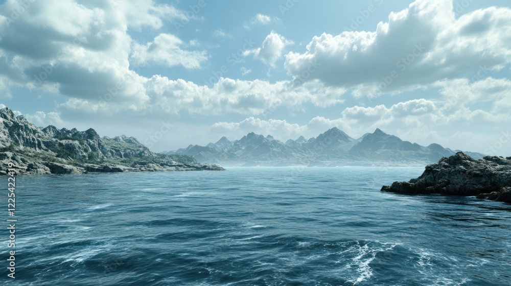 Serene Coastal Mountains Under a Cloudy Sky Serene Coastal Mountains Under a Cloudy Sky