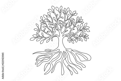 Continuous one line tree roost with black and white vector icon
