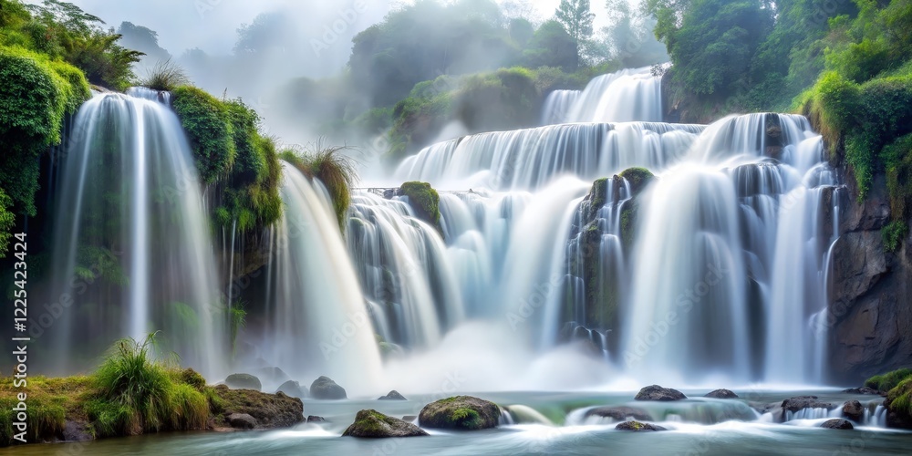 Fototapeta premium Cascading Waterfall in Lush Foliage