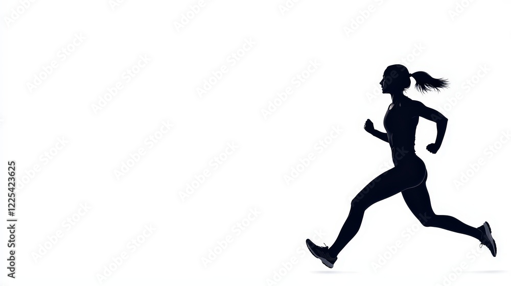 Silhouette of a woman running in dynamic motion against a bright background during a sunset or sunrise Silhouette of a woman running in dynamic motion against a bright background during a sunset or sunrise