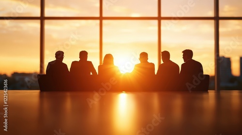 Silhouette of business team meeting around a table with collaborative discussion and idea exchange