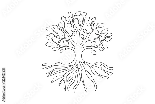 Continuous one line tree roost with black and white vector icon
