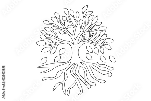 Continuous one line tree roost with black and white vector icon
