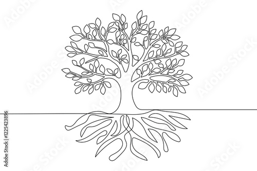 Continuous one line tree roost with black and white vector icon
