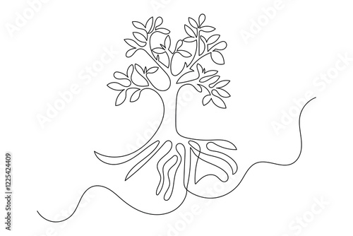 Continuous one line tree roost with black and white vector icon
