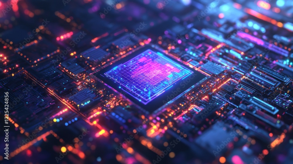 Illuminated Central Processing Unit on Circuit Board Illuminated Central Processing Unit on Circuit Board