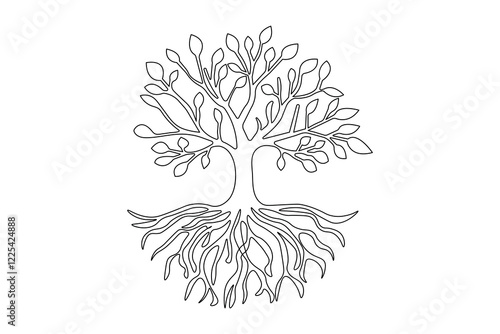 Continuous one line tree roost with black and white vector icon
