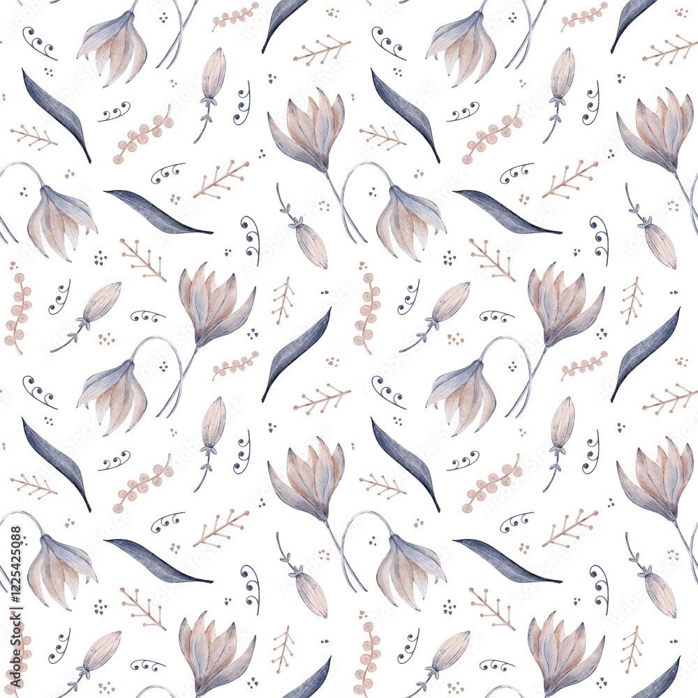 Fantasy flowers pattern for fabric design, beautiful plants wallpaper design, flowers print, floral seamless pattern, digital watercolor Fantasy flowers pattern for fabric design, beautiful plants wallpaper design, flowers print, floral seamless pattern, digital watercolor