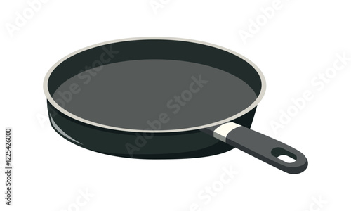 Empty iron frying pan. Cooking fryer pan in metallic color  illustration. Kitchen cooking symbol