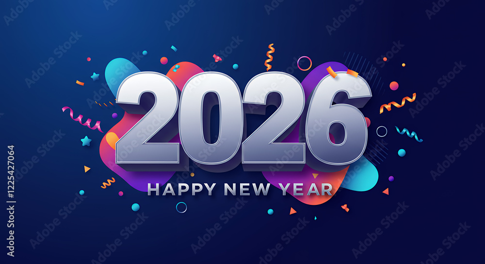 2026 Happy New Year Celebration Design - Colorful Festive Background 2026 Happy New Year Celebration Design - Colorful Festive Background