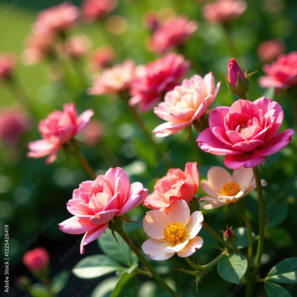 Veladas de primavera con flores rosas frescas en un jard?n rosa, jard?n, fresco Veladas de primavera con flores rosas frescas en un jard?n rosa, jard?n, fresco