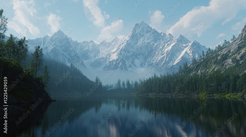 Serene Mountain Lake Reflecting Snow Capped Peaks Serene Mountain Lake Reflecting Snow Capped Peaks