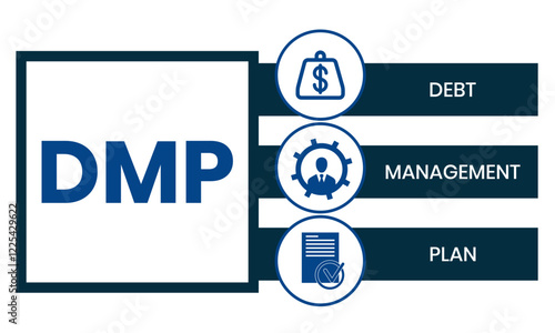 DMP - Debt Management Plan. acronym, business concept background. Vector illustration for website banner, marketing materials, business presentation, online