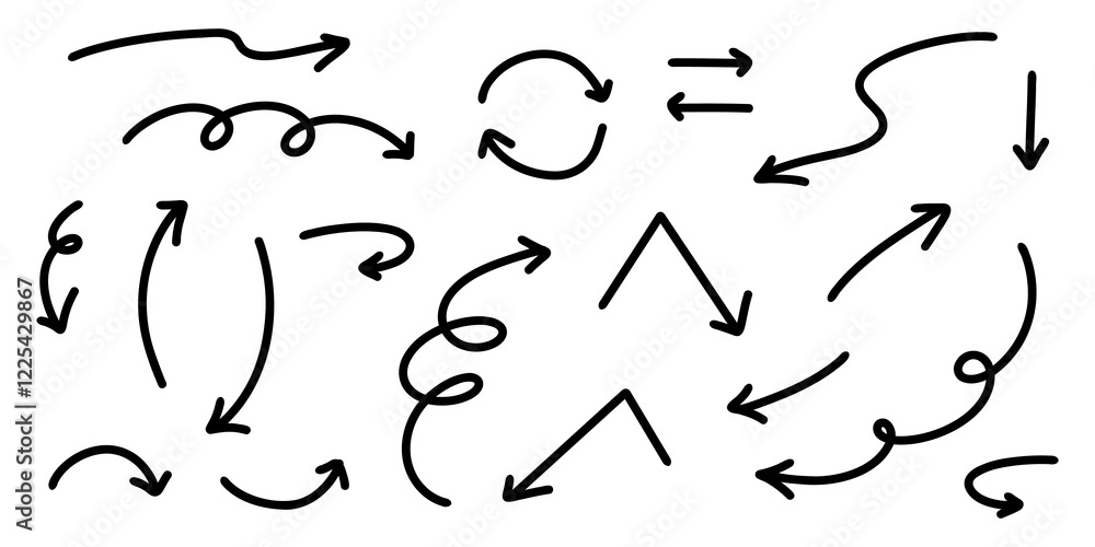 ベクターのペンの手書きの矢印セット 白黒 ベクターのペンの手書きの矢印セット 白黒