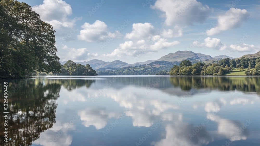 Fototapeta premium Serene Lake Reflecting Mountains And Cloudscape
