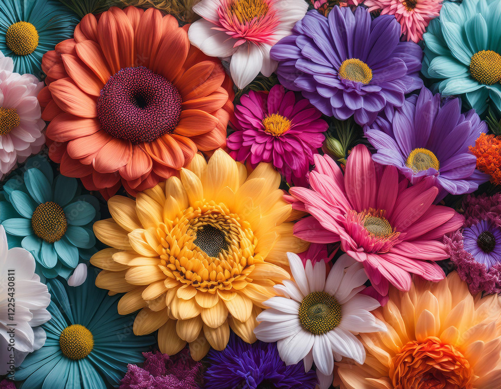 beautiful bouquet of multi-colored gerberas, top view. Background, texture beautiful bouquet of multi-colored gerberas, top view. Background, texture