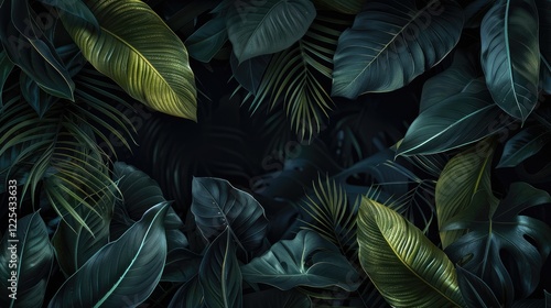 Dark natural backdrop with tropical leaf