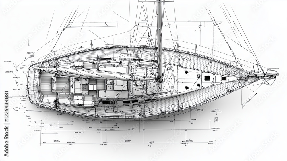 Obraz premium The professional blueprint of a high-end yacht, a classic sailboat, a luxurious RV, modern private speedboat, majestic cruise ship, futuristic drone