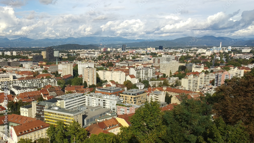 View on buildings and mountains of city Ljubljana, Slovenia, from the Ljubljana Castle View on buildings and mountains of city Ljubljana, Slovenia, from the Ljubljana Castle