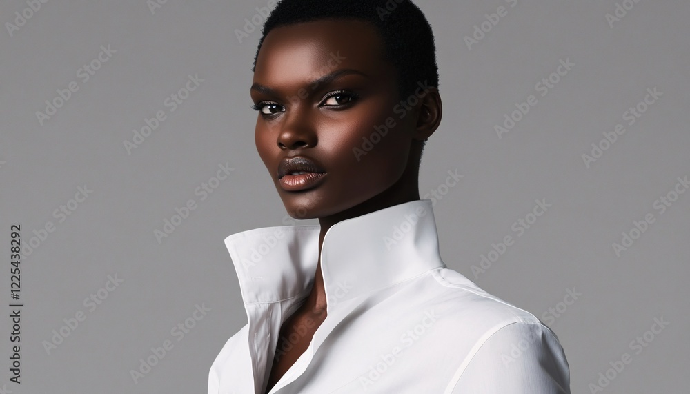 Obraz premium A powerful black supermodel exuding confidence as an Italian mafia boss, embodying strength and elegance in a tribute to Woman Day.