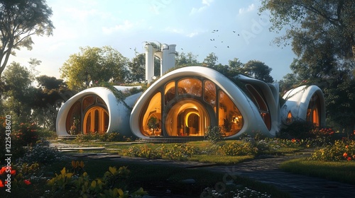 A house with a lot of windows and a white roof