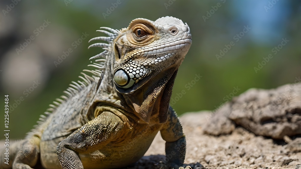 Green Iguana Lizard Resting on a Rocky Surface Green Iguana Lizard Resting on a Rocky Surface