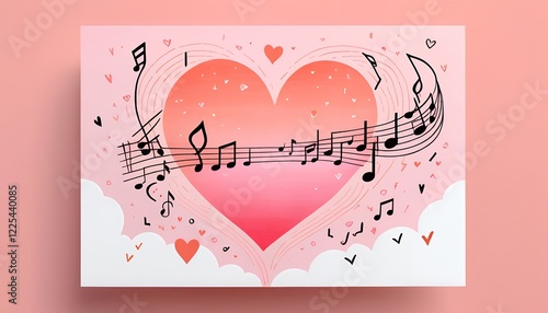Romantic Music Heart Illustration  Valentine s Day Design
