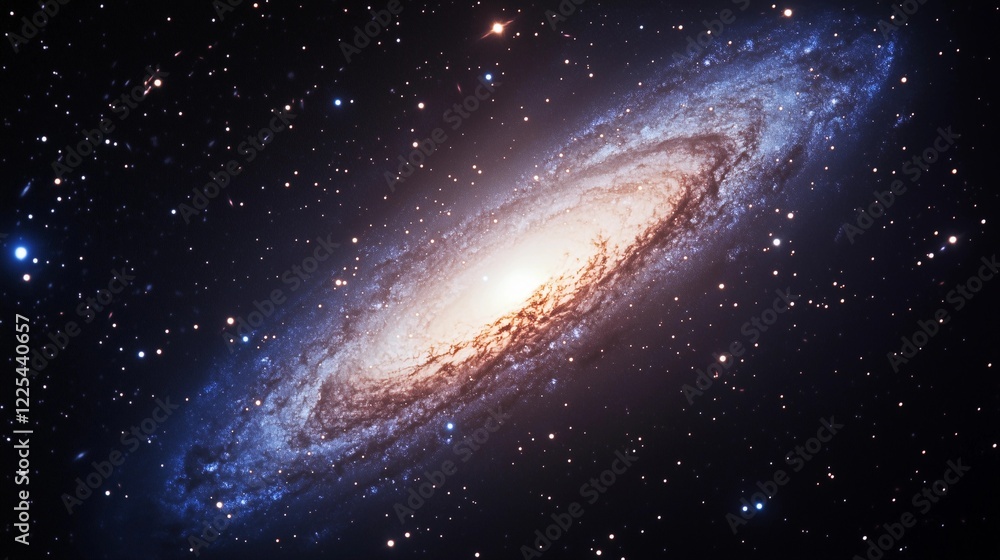 Fototapeta premium A spiral galaxy with a bright yellow star in the center