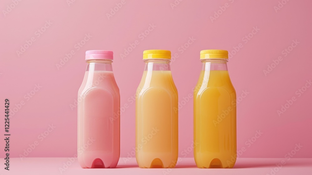 Sweet beverages in three juice containers with space for writing. Sweet beverages in three juice containers with space for writing.