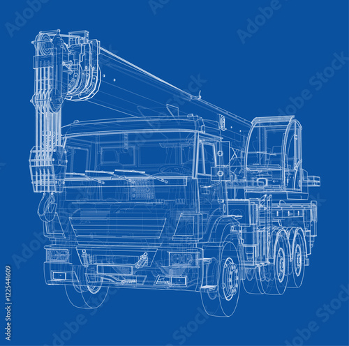 Car crane. Vector rendering of 3d