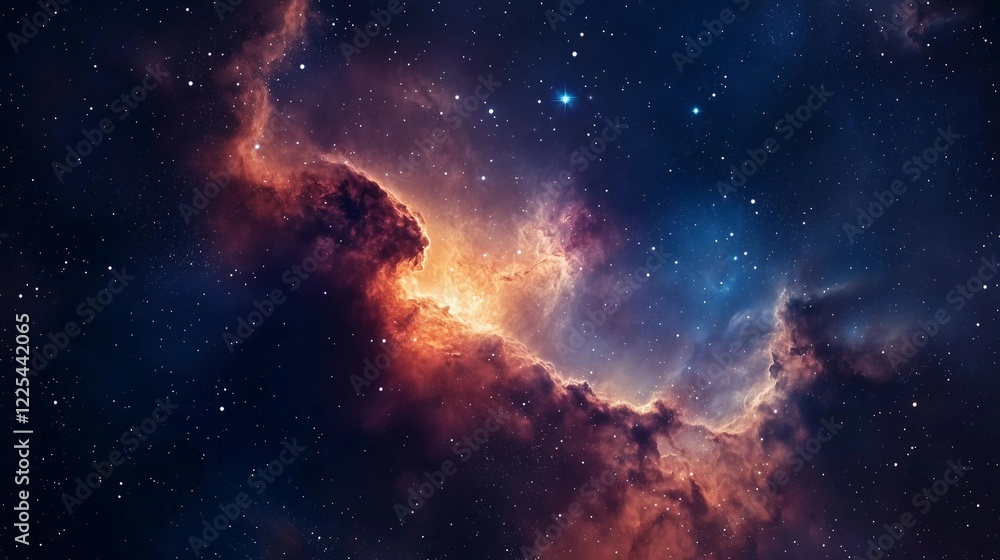 Fototapeta premium A beautiful, colorful, and starry sky with a large cloud in the middle