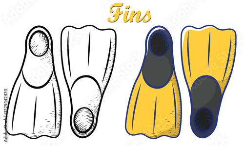 fins hand drawn engrave style vector art icon